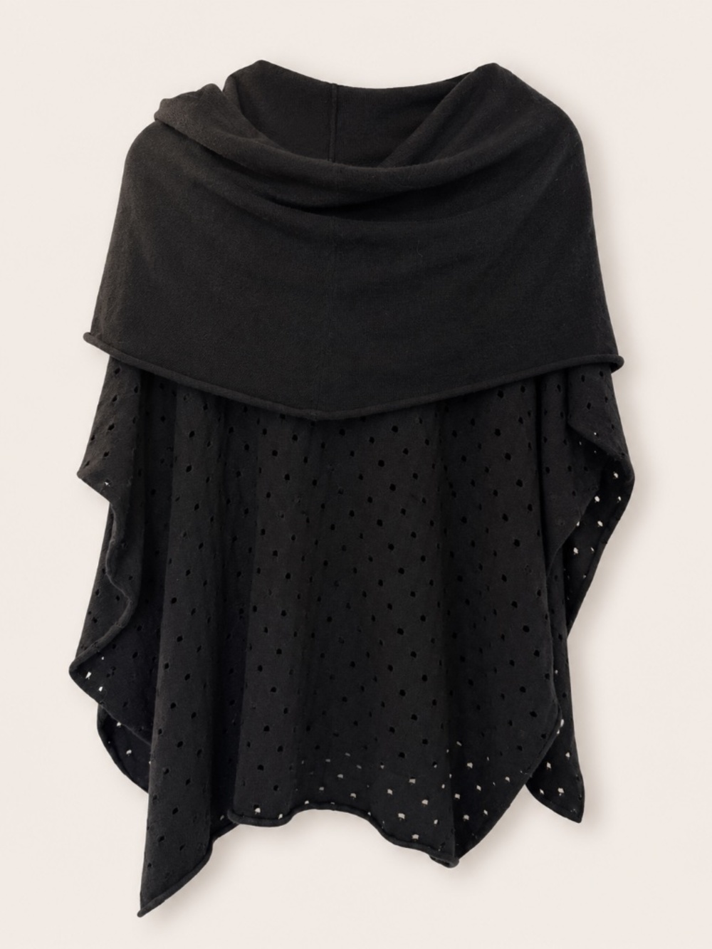 Love Stitch Black Cowl Neck Poncho Sweater Top